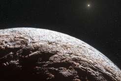 <p>Künstlerische Darstellung der Oberfläche des fernen Zwergplaneten Makemake.</p>