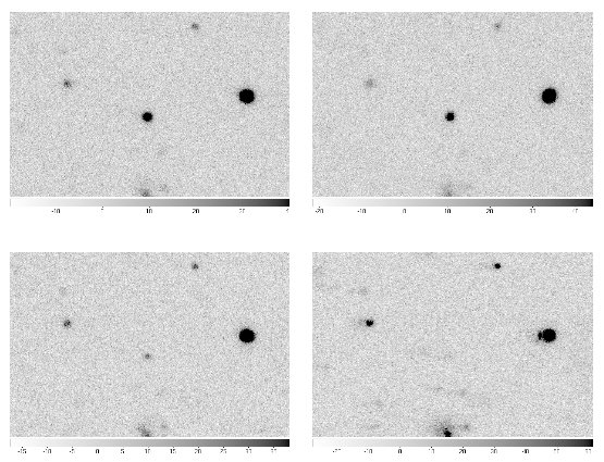<p>Diese Bilder, aufgenommen mit GROND im R-Band, zeigen, wie der GRB im Laufe von neun Nächten schwächer wird. Das erste Bild wurde nur etwa 30 Stunden nach der Meldung des Fermi-Satelliten aufgenommen.</p>