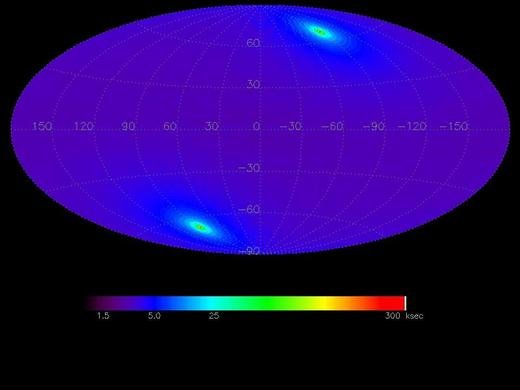 Predicted exposure map after the 4-years survey, based on the current mission scenario