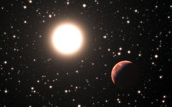 Diese künstlerische Darstellung zeigt einen der drei neu entdeckten Planeten im Sternhaufen Messier 67. In diesem Sternhaufen haben alle Sterne in etwa dasselbe Alter und dieselbe chemische Zusammensetzung wie die Sonne. Dies macht sie zu einem perfekten Fallbeispiel, um zu untersuchen wie viele Planeten in so einer bedrängten Umgebung entstehen. Es sind nur sehr wenige Planeten in Sternhaufen bekannt, und dieser hat zusätzlich die außergewöhnliche Eigenschaft, dass er um einen Sonnenzwilling kreist – einen Stern, der in all einen Eigenschaften fast identisch zur Sonne ist.