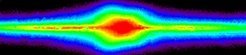 <div>
<p>This image shows the surface density of stars in the Milky Way as seen from the Sun, taken from three different surveys and corrected for extinction. The bulge is the thicker region near the center; it is asymmetric because it is barred. The asymmetry in the disk towards the left of the image is due to the thinner long bar outside the bulge.</p>
</div>
