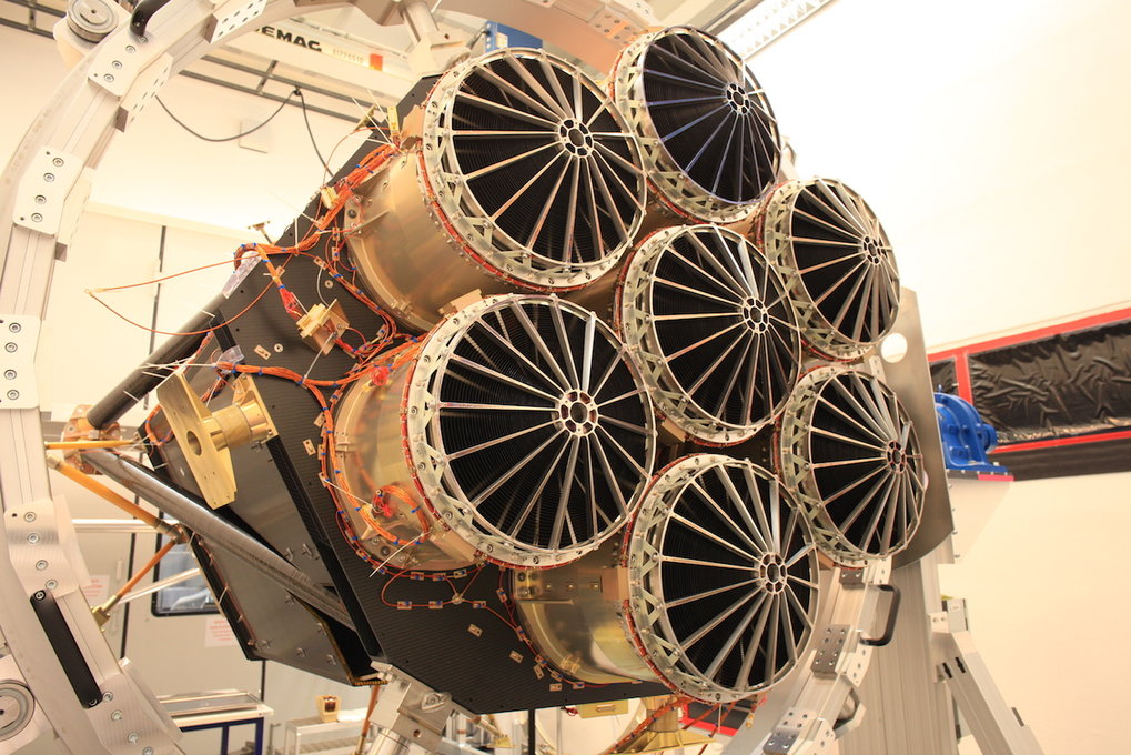 The seven eROSITA Mirror Assemblies at the end of the integration at MPE, in July 2016