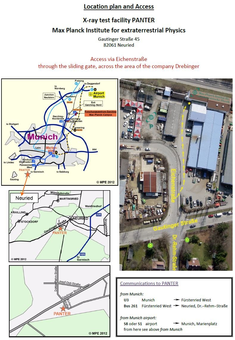 Information and maps how to reach the PANTER test facility of the MPE