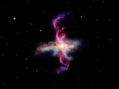 This illustration shows an UltraLuminous InfraRed Galaxy (ULIRG) that exhibits massive outflows of molecular gas. Image: MPE