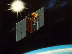 An artist's rendition of the Solar, Anomalous, and Magnetospheric Particle Explorer or SAMPEX.