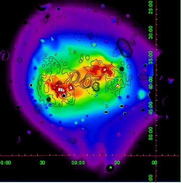 Pseudo Pressure Map of a Galaxy Cluster with 20cm Radio Contours Overlaid