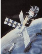 The Mir space station with the Kvant module in 1987.