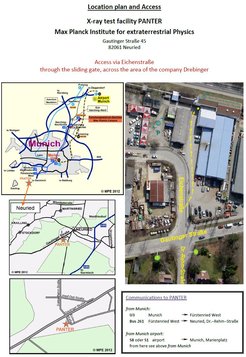 Information and maps how to reach the PANTER test facility of the MPE