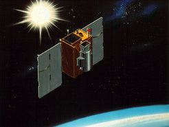 An artist's rendition of the Solar, Anomalous, and Magnetospheric Particle Explorer or SAMPEX.