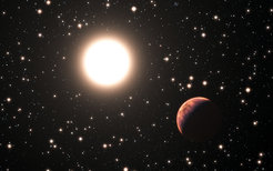 Diese künstlerische Darstellung zeigt einen der drei neu entdeckten Planeten im Sternhaufen Messier 67. In diesem Sternhaufen haben alle Sterne in etwa dasselbe Alter und dieselbe chemische Zusammensetzung wie die Sonne. Dies macht sie zu einem perfekten Fallbeispiel, um zu untersuchen wie viele Planeten in so einer bedrängten Umgebung entstehen. Es sind nur sehr wenige Planeten in Sternhaufen bekannt, und dieser hat zusätzlich die außergewöhnliche Eigenschaft, dass er um einen Sonnenzwilling kreist – einen Stern, der in all einen Eigenschaften fast identisch zur Sonne ist.