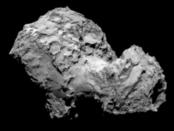 Der Komet 67P/Churyumov-Gerasimenko aufgenommen von OSIRIS-Kamera an Bord von Rosetta am 3. August aus einer Entfernung von 285 km. Die Bildauflösung beträgt 5,3 m/Pixel.