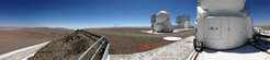 Szenerie in der Atacama-Wüste mit Hilfsteleskopen.