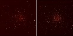 These images show the uncorrected (left) and ARGOS-corrected (right) images of the globular cluster NGC 2419 (~3.6'x3.6') with the LUCI2 instrument.
