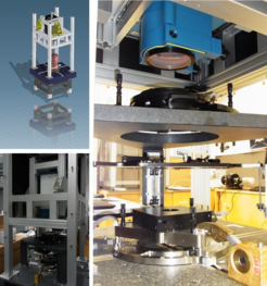 Fig. 8. Interferometric test setup for lens alignment (sketch and pictures)