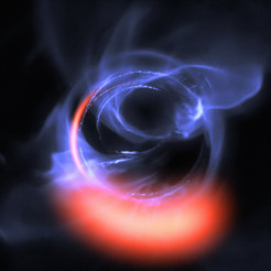The exquisitely sensitive GRAVITY instrument has added further evidence to the long-standing assumption that a supermassive black hole lurks in the centre of the Milky Way. This visualisation uses data from simulations of orbital motions of gas swirling around at about 30% of the speed of light on a circular orbit around the black hole.