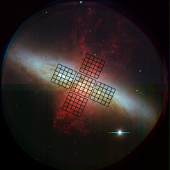 M82, as covered by the SHINING survey (schematically, actual exact position and array orientation was slightly different).