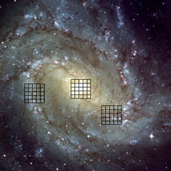 M83, as covered by the SHINING survey (schematically, actual exact position and array orientation was slightly different).