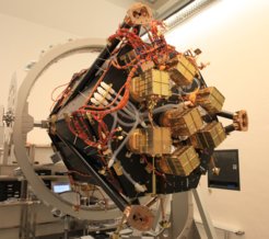 Figure 7: A picture of the eROSITA focal plane, with the 7 golden electronic boxes, which operate the seven pnCCD cameras.(Credit: MPE)