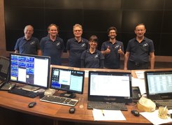 Figure 23: The eROSITA team in the Mission Operation Center at NPOL in Khimki, near Moscow, at the end of the successful launch operations. From left to right: W. Kink, W. Bornemann, S. Müller, M. Fürmetz, D. Coutinho, J. Eder.