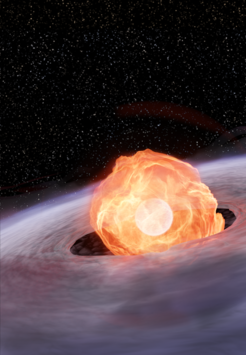 Künstlerische Darstellung eines explodierenden Weißen Zwergs.