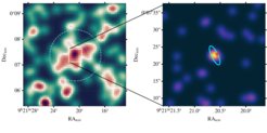 X-ray image cutouts in the region of J0921+0007. The eROSITA/eFEDS image is on the left, the high-resolution Chandra image is on the right.