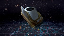 Eine künstlerische Darstellung der Euclid-Mission im Weltraum. Die Euclid-Mission wurde entwickelt, um die Zusammensetzung und Entwicklung des Dunklen Universums zu erforschen. Das Weltraumteleskop wird eine Karte der großräumigen Struktur des Universums über Raum und Zeit hinweg erstellen, indem es Milliarden von Galaxien in einer Entfernung von bis zu 10 Milliarden Lichtjahren und über mehr als ein Drittel des Himmels beobachtet.
